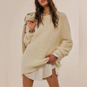 Free People Teddy Sweater Tunic Classic Relaxed Fit Wool Blend Cream Size‎ Small